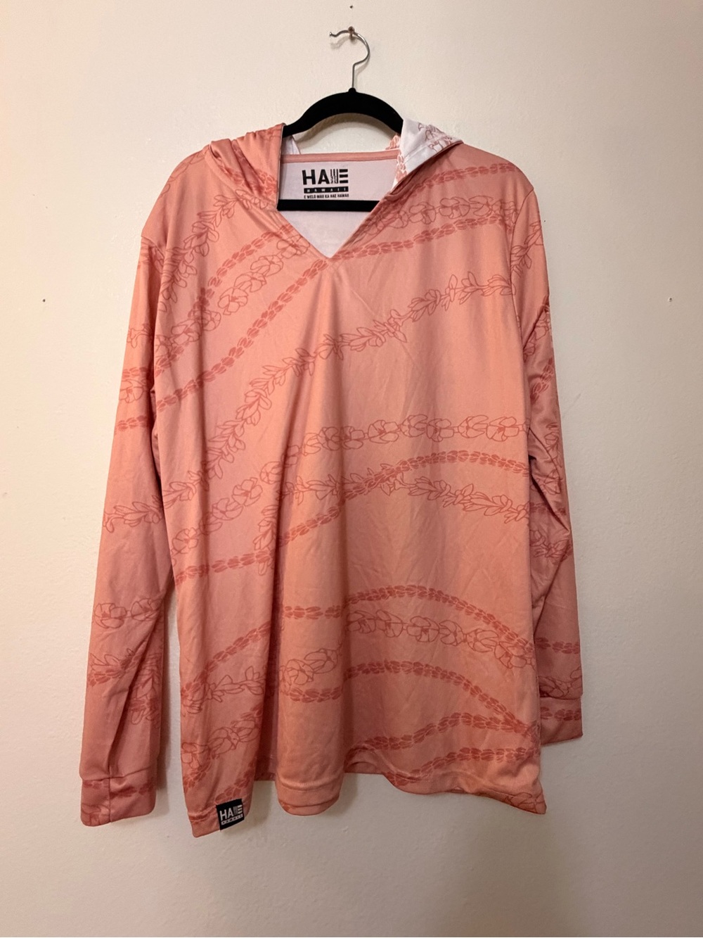HAE Hawaii Pink Lei Print Hooded Long Sleeve Sun Shirt Size L